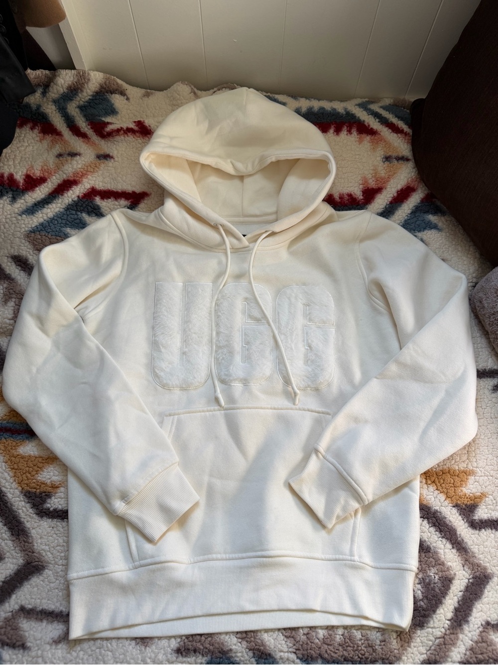 UGG Cream Pullover Hoodie with Fuzzy Logo